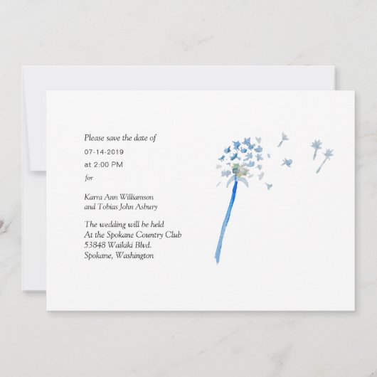 水彩Dandelion日付写真カードを保存 セーブザデート (裏面)