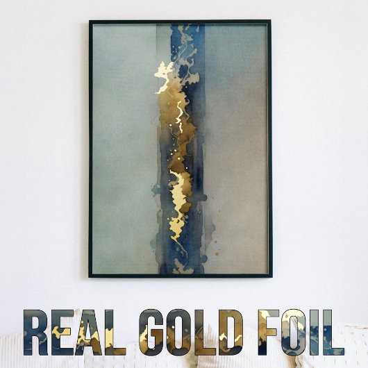 水彩ethereal抽象芸術金ゴールド青い砂 箔ポスター