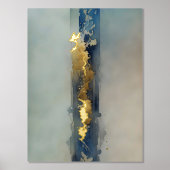 水彩ethereal抽象芸術金ゴールド青い砂 箔ポスター (正面)