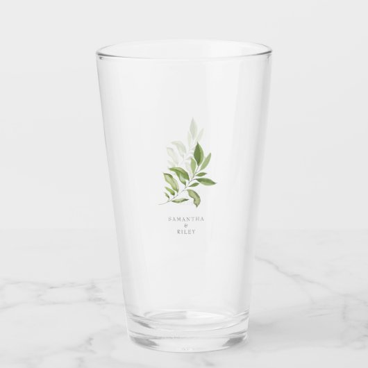 水彩FoIiageセージ名前をカスタムする結婚ズ タンブラーグラス (正面)