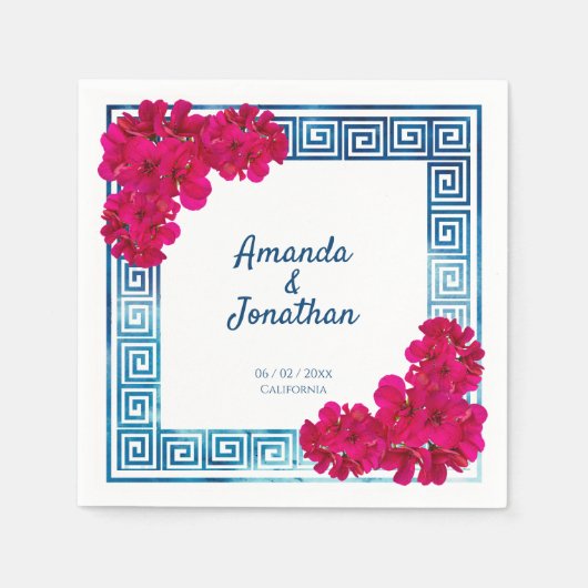 水彩Grecianエレガンス+ピンクの花 スタンダードカクテルナプキン (正面)