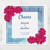 水彩Grecianエレガンス+ピンクの花 スパークリングワインラベル (シングルラベル)