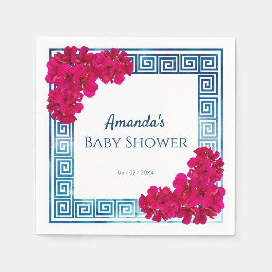 水彩Grecianエレガンス+ピンク赤ちゃんシャワー スタンダードカクテルナプキン (正面)