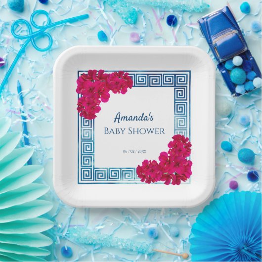 水彩Grecianエレガンス+ピンク赤ちゃんシャワー ペーパープレート (パーティー)