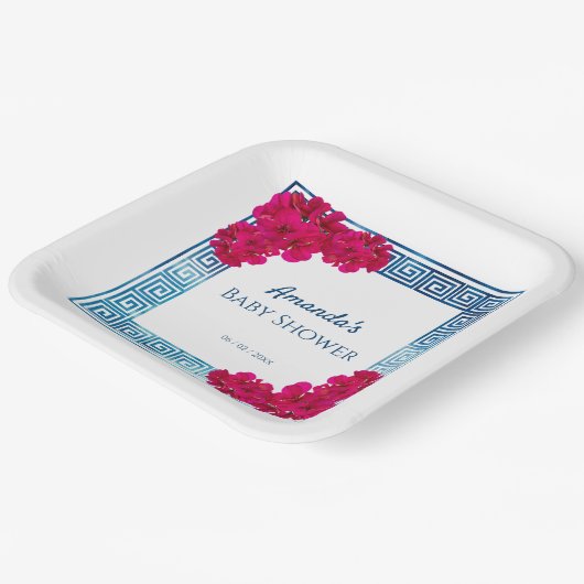 水彩Grecianエレガンス+ピンク赤ちゃんシャワー ペーパープレート (傾斜あり)