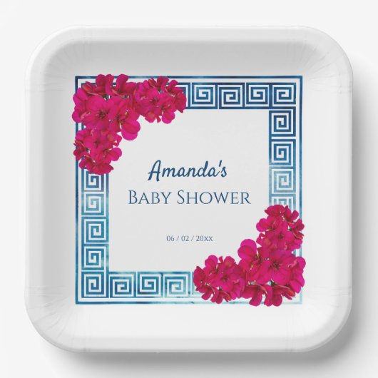 水彩Grecianエレガンス+ピンク赤ちゃんシャワー ペーパープレート (正面)