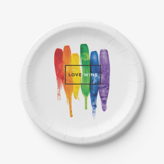 水彩LGBTの愛がレインボータイポグラフィ絵を描ーに勝ち ペーパープレート (正面)