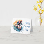 水彩MTBロードバイクサイクリスト誕生日カード カード (黄色い花)