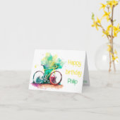 水彩MTB、マウンテンバイクサイクリスト誕生日カード カード (黄色い花)