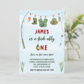 水彩O-Fish-Allyワン魚釣り誕生日 招待状 (スタンド正面)