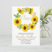 水彩ONEひまわりフローラ誕生日パーティー 招待状 (スタンド正面)