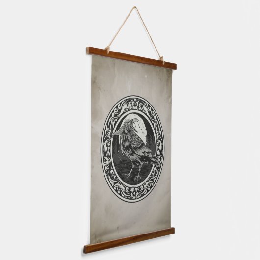 水彩Ravenブラックバード自然メダリオンロゴ 吊り下げ型タペストリー (傾斜あり)