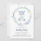 水彩Rhinoバースデーパーティー 招待状 (正面)