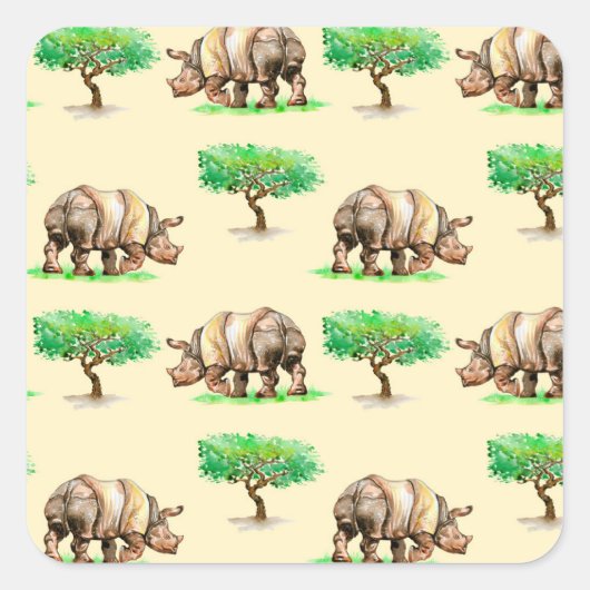 水彩Rhino：ハンドパタ色彩の鮮やかーン。 スクエアシール (正面)