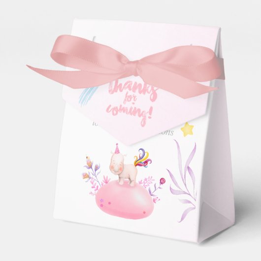 水彩Rhino Unicornベビーガールシャワー感謝してい フェイバーボックス (正面サイド)