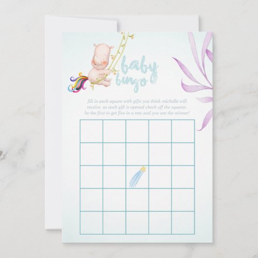 水彩Rhino Unicorn男の赤ちゃんシャワービンゴ 招待状 (正面)