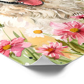 水彩Samoyedポートレートとピンクの花 ポスター (角)