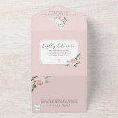 水彩Samoyed犬&フローラピンクローズフラワー オールインワン招待状 (外側)