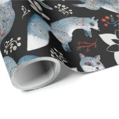 水彩Scanidnavian北欧キツネオンブラック ラッピングペーパー (ロールコーナー)