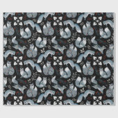 水彩Scanidnavian北欧キツネオンブラック ラッピングペーパー (フラット)