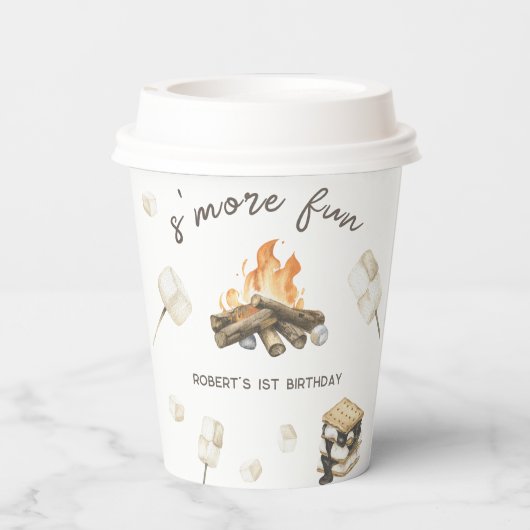 水彩S'moreおもしろいキャンプファイア1st誕生日 紙コップ (裏面)