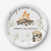 水彩S'moreキャンプファイア1st誕生日 ペーパープレート (正面)