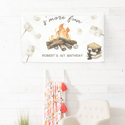 水彩S'moreキャンプファイア1st誕生日 横断幕 (インサイチュ)