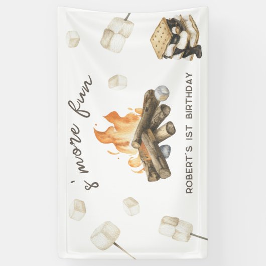 水彩S'moreキャンプファイア1st誕生日 横断幕 (縦)