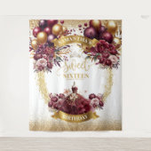 水彩Sweet sixteen背景バーガンディドレス タペストリー (正面)