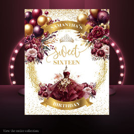 水彩Sweet sixteen背景バーガンディドレス タペストリー