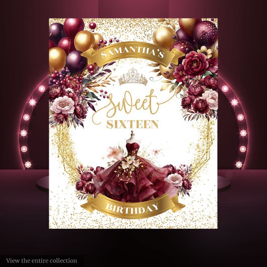 水彩Sweet sixteen背景バーガンディドレス タペストリー