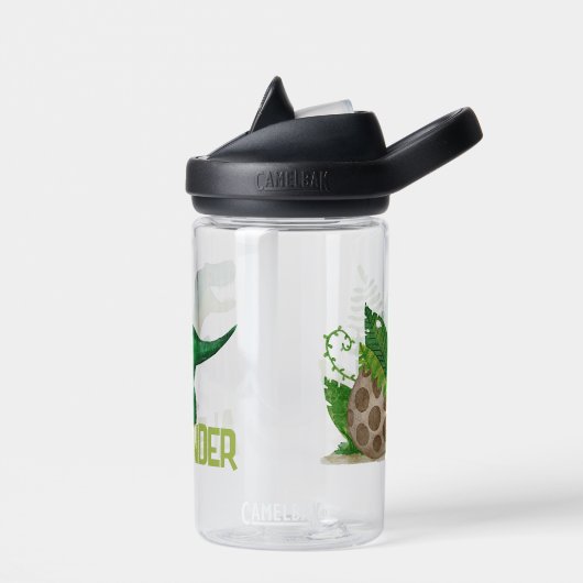 水彩Tレックス恐竜とカスタム子供の名前 ウォーターボトル (左面)