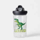 水彩Tレックス恐竜とカスタム子供の名前 ウォーターボトル (正面)