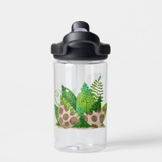 水彩Tレックス恐竜とカスタム子供の名前 ウォーターボトル (背面)