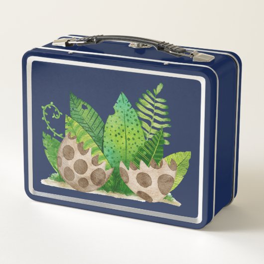 水彩Tレックス恐竜とカスタム子供の名前 メタルランチボックス (裏面)