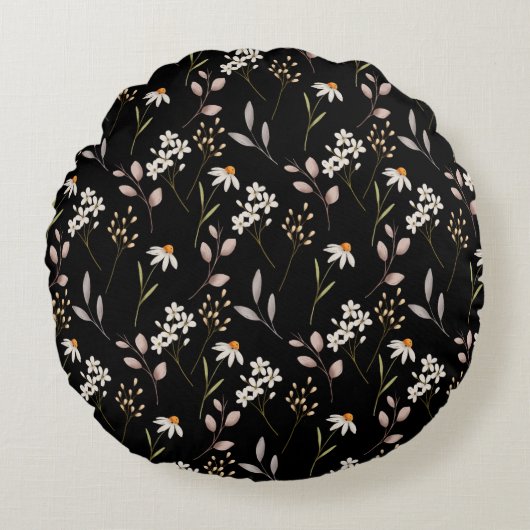 水彩WildFlowerパターン ラウンドクッション (正面)