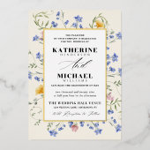 水彩Wldflowers牧草地詳細RSVP 結婚's 箔招待状 (正面)