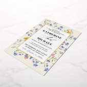 水彩Wldflowers牧草地詳細RSVP 結婚's 箔招待状 (回転した状態)