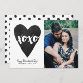 水彩XOXOバレンタインの写真カード – 黒 セーブザデート (正面/裏面)