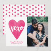 水彩XOXOバレンタインデーの写真カード – ピンク セーブザデート (正面/裏面)