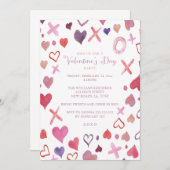 水彩XOXOバレンタイン·デーパーティの招待状 招待状 (正面/裏面)