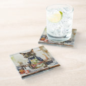 水怒色の猫を台所で ガラスコースター (アングル)