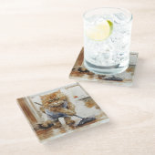 水怒色オレンジのタビー猫クリーニング ガラスコースター (アングル)