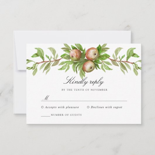 水性りんご結婚の反応カード 出欠カード (正面)