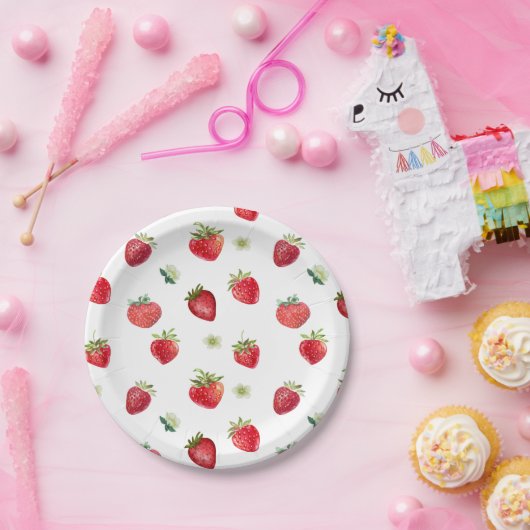 水性イチゴ果実及びイチゴ花 ペーパープレート (パーティー)