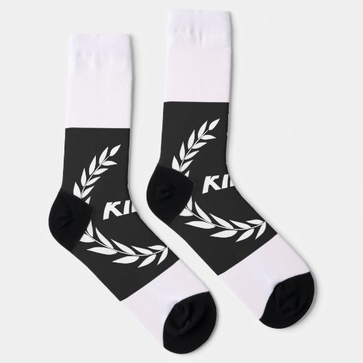 水性インクと署名で印刷されたKING ソックス (右)