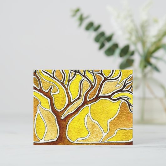 水性ペンとインクツリー – 黄色の金ゴールド ポストカード (スタンド正面)