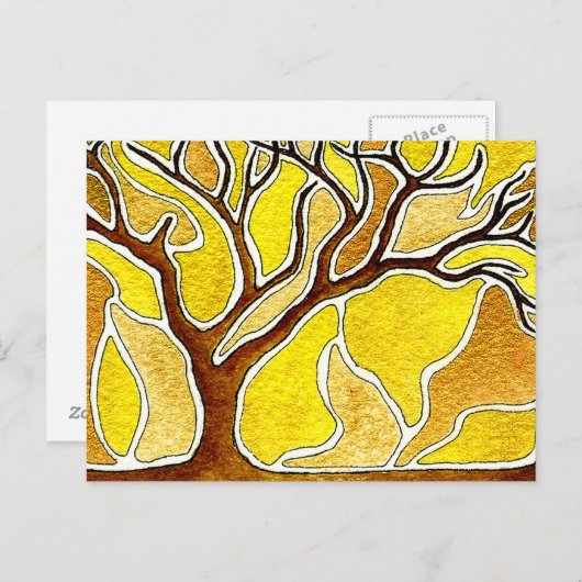水性ペンとインクツリー – 黄色の金ゴールド ポストカード (正面/裏面)