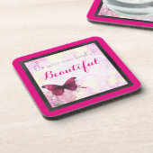 水感動的色の蝶を持つ引用文 コースター (左側)