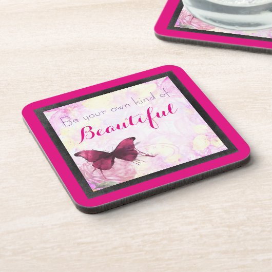 水感動的色の蝶を持つ引用文 コースター (左側)